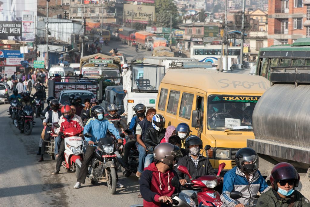 Embouteillage habituel de la sortie de Kathmandu